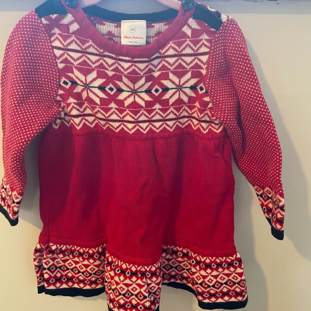 Hanna Andersson Red and White Kids Sweater dress- US 18-24 months
